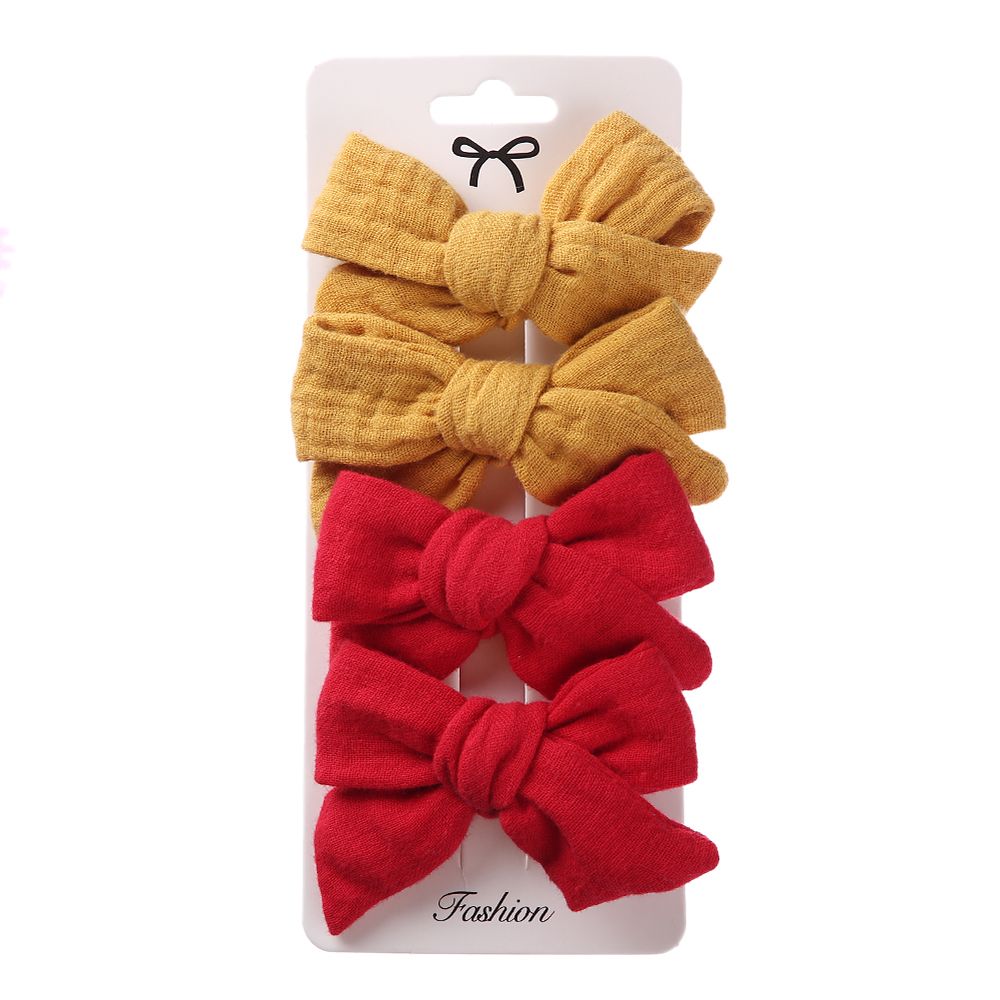D' Daniela Adella Ribbon Bow Clip Set for Babies & Girls Yellow - Red