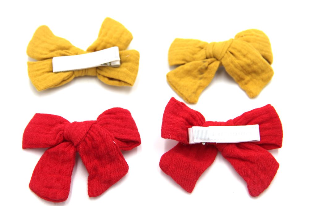 D' Daniela Adella Ribbon Bow Clip Set for Babies & Girls Yellow - Red