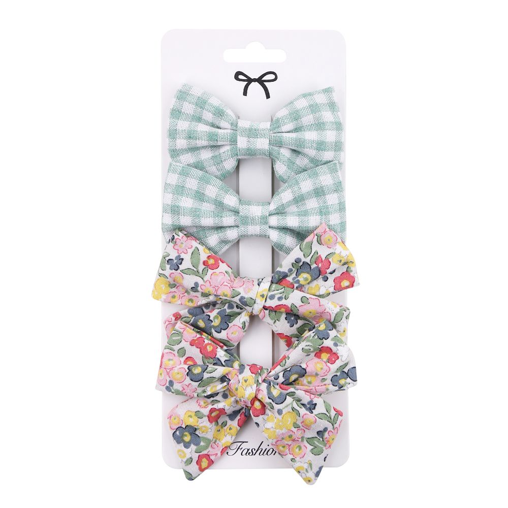 D' Daniela Rana Ribbon Bow Clip Set for Babies & Girls Green - Multicolor