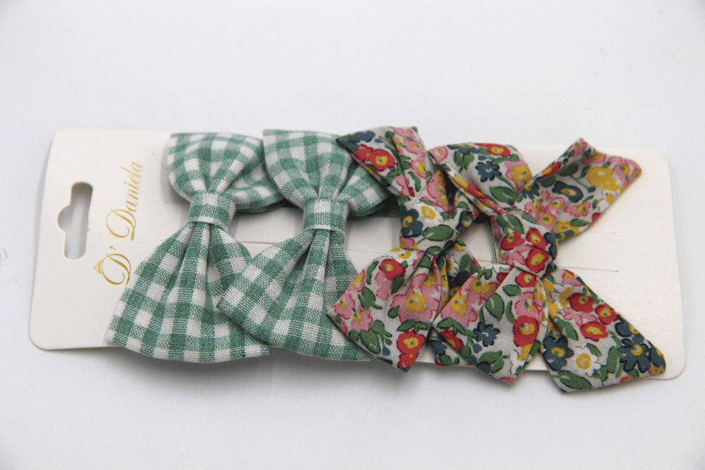 D' Daniela Rana Ribbon Bow Clip Set for Babies & Girls Green - Multicolor