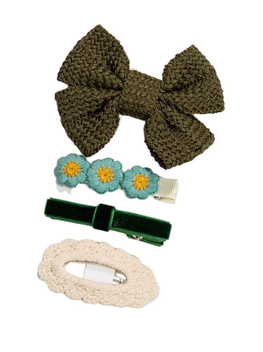 D' Daniela Eira Ribbon Bow Clip Set 4pcs Olive - Green