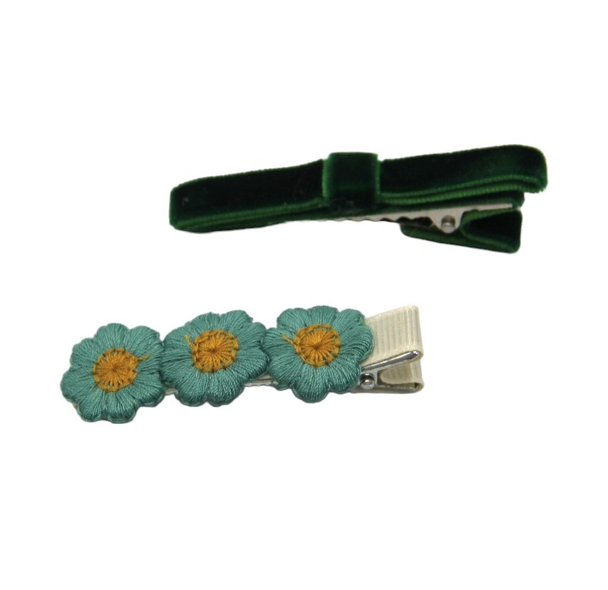 D' Daniela Eira Ribbon Bow Clip Set 4pcs Olive - Green