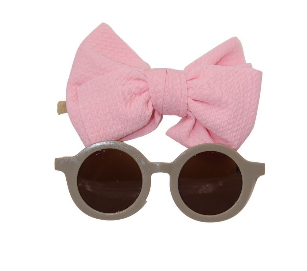 D' Daniela Aya Sunglasses and Bow Clip Set - Pink/Grey - 2 Pcs