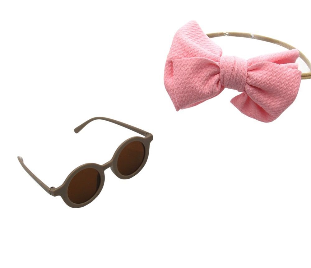 D' Daniela Aya Sunglasses and Bow Clip Set - Pink/Grey - 2 Pcs
