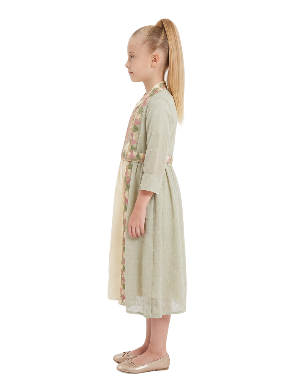 Bidani - Girl's Yasmin Floral Embroidered Kaftan Jalabiya - Olive
