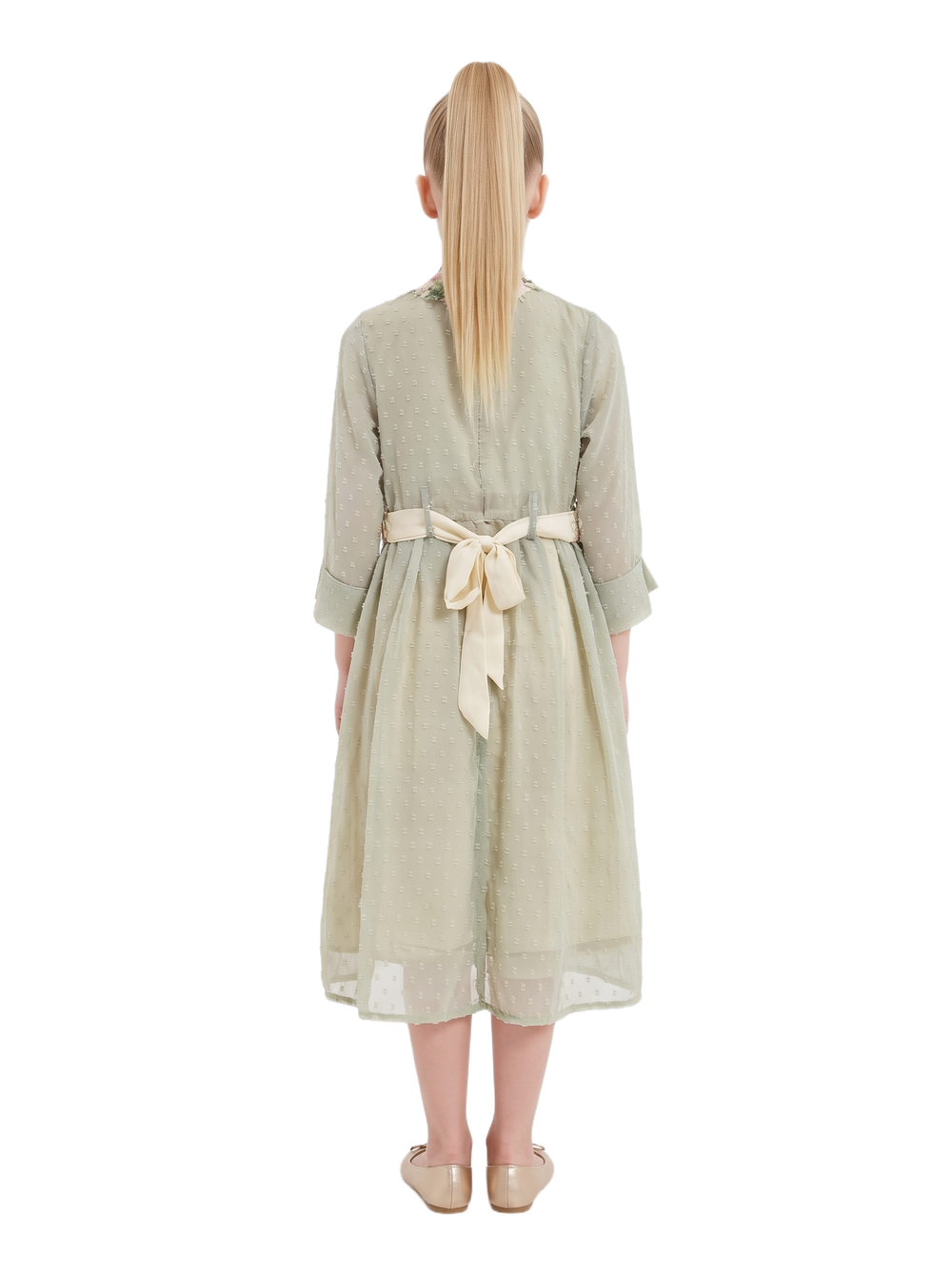 Bidani - Girl's Yasmin Floral Embroidered Kaftan Jalabiya - Olive