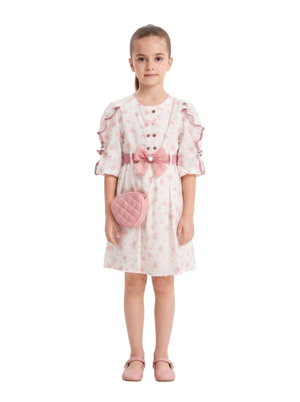 Bidani - Girl's Lujain Blossom Dress With Bag - Pink
