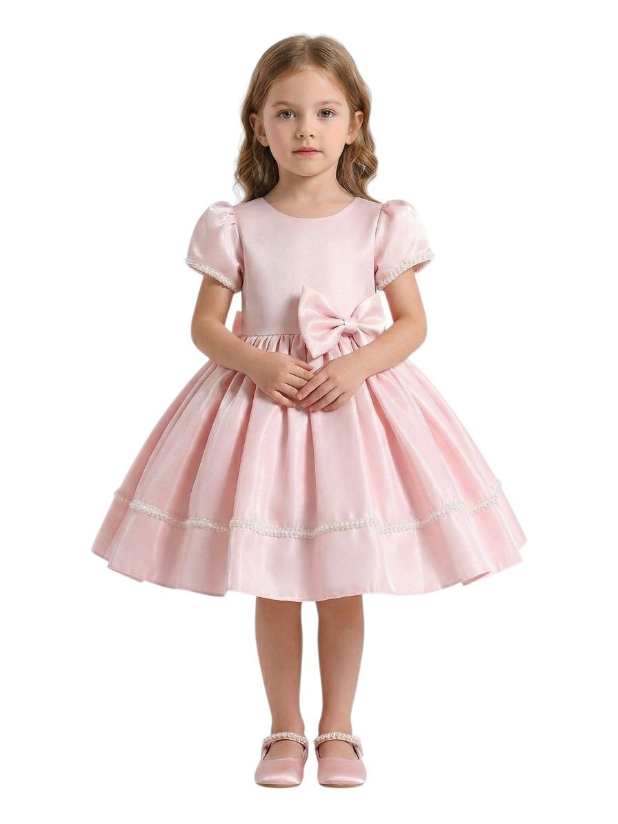 Bidani Girls Satin Dress with Bow - Pink