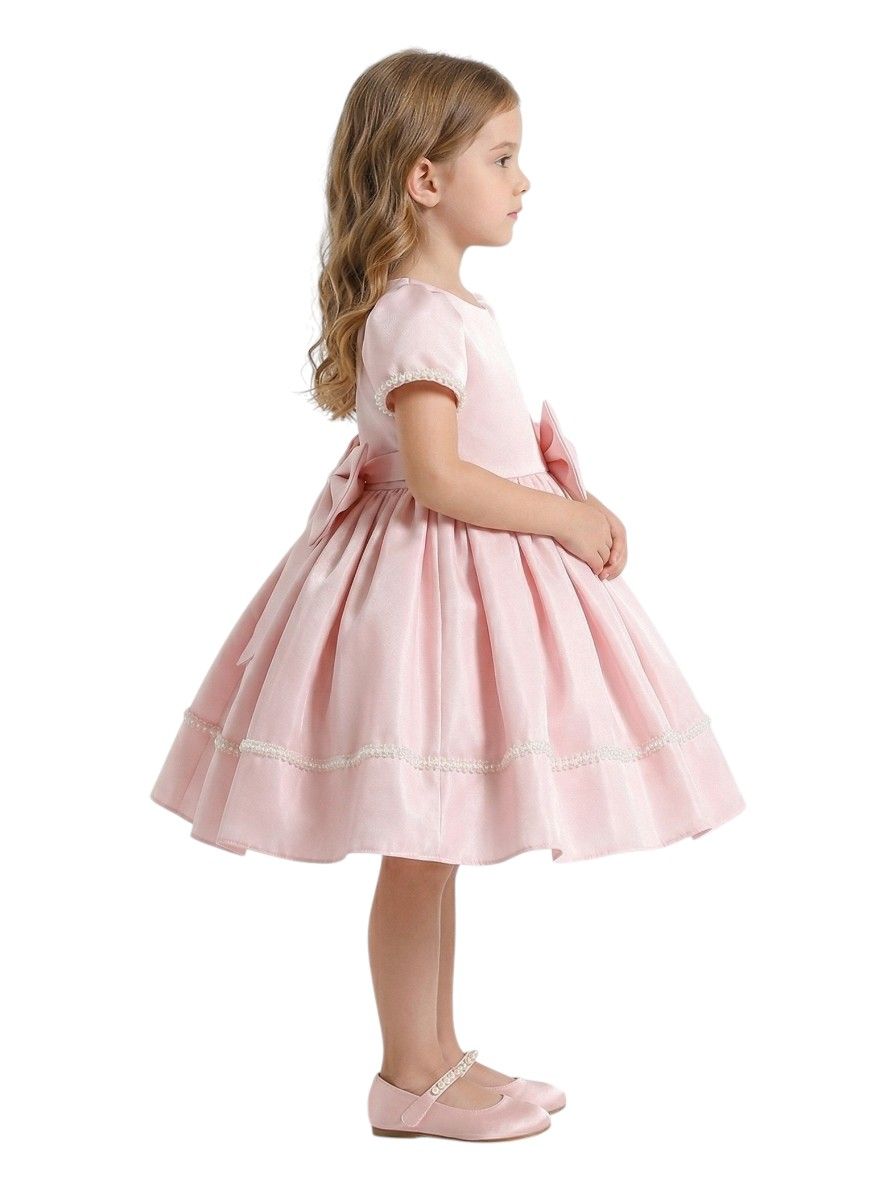 Bidani Girls Satin Dress with Bow - Pink