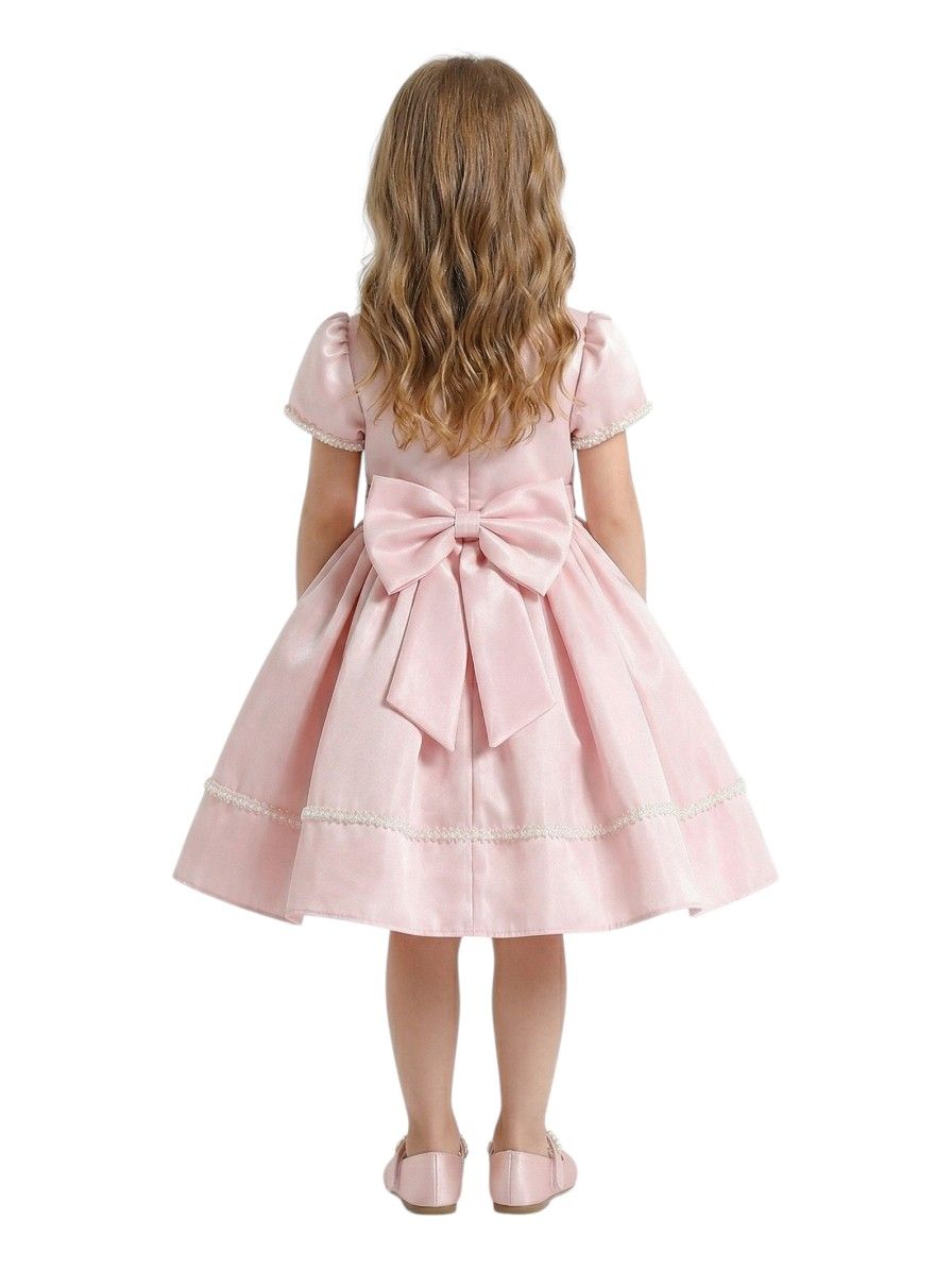 Bidani Girls Satin Dress with Bow - Pink