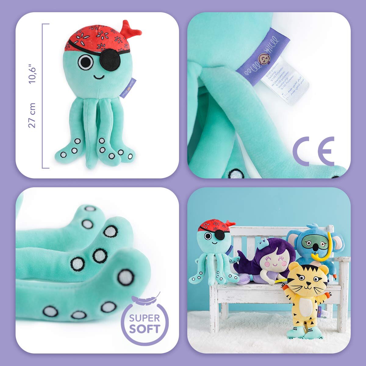 Milk&Moo - Sailor Octopus Plush Toy - 25 cm