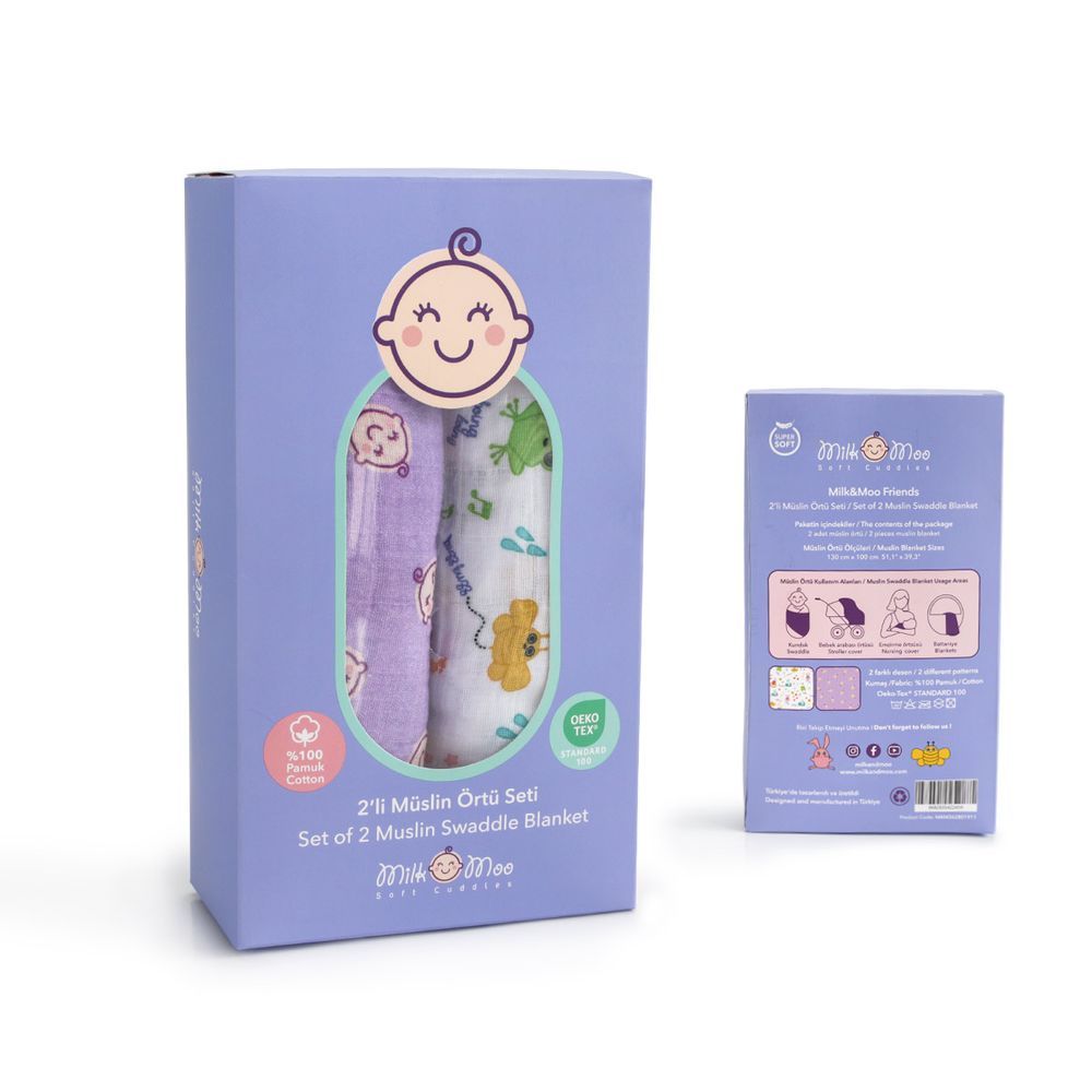 Milk&Moo - Friends Design Baby Swaddle Blanket - Pack of 1 - 2pcs