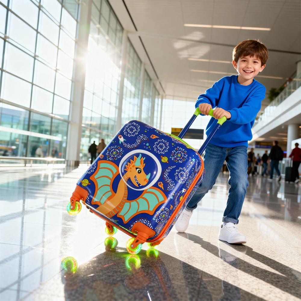 Milk&Moo Boy's 3D Suitcase With Light-Up Wheels - Blue - 46 cm