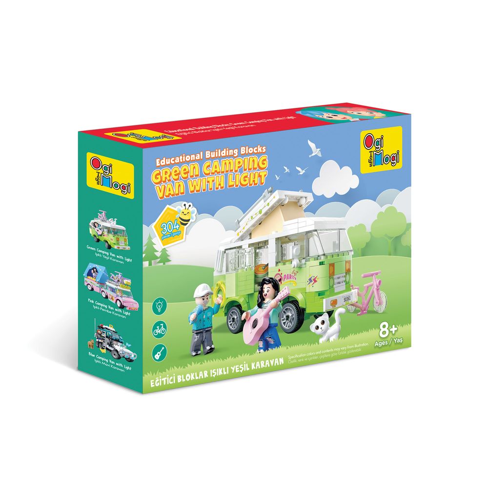 Ogi Mogi - Educational Building Blocks - Green Camping Van With Light - 304 Pcs