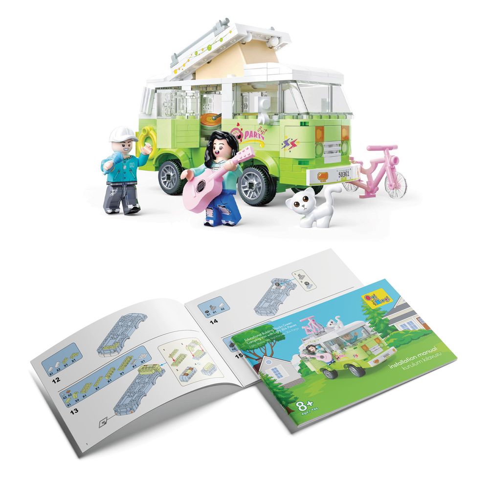 Ogi Mogi - Educational Building Blocks - Green Camping Van With Light - 304 Pcs