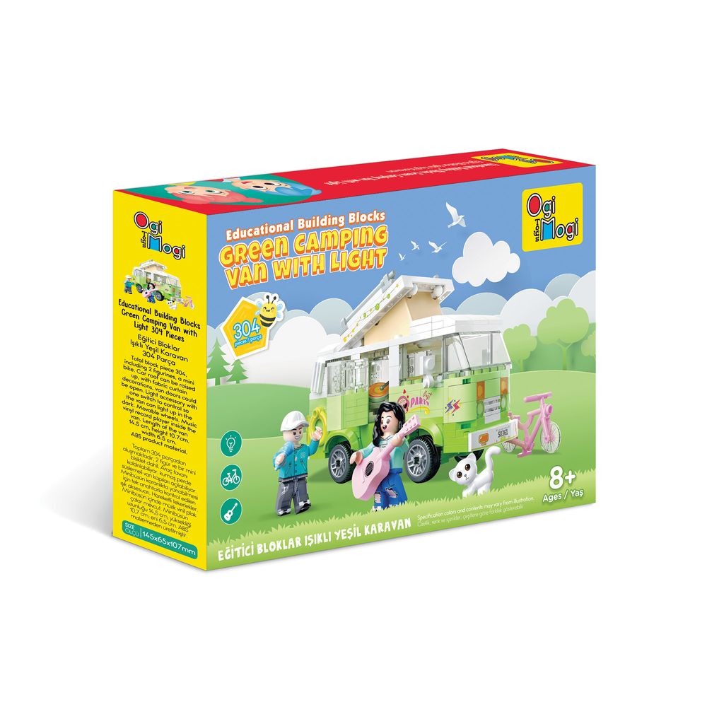 Ogi Mogi - Educational Building Blocks - Green Camping Van With Light - 304 Pcs