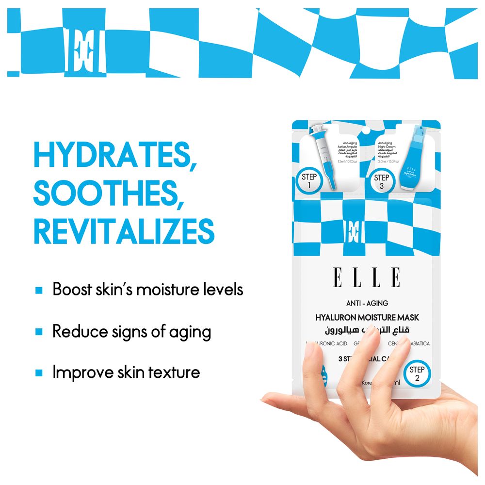 Elle - 3-Step Anti-Aging Hyaluron Moisture Mask Care Kit - Pack of 4