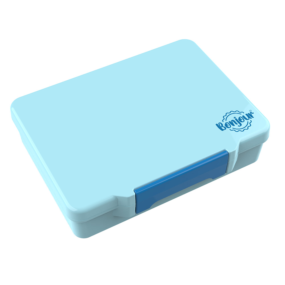 Bonjour - 6-Compartment Tiff Lite Bento Lunch Box With Cutlery - Blue - 4 Pcs