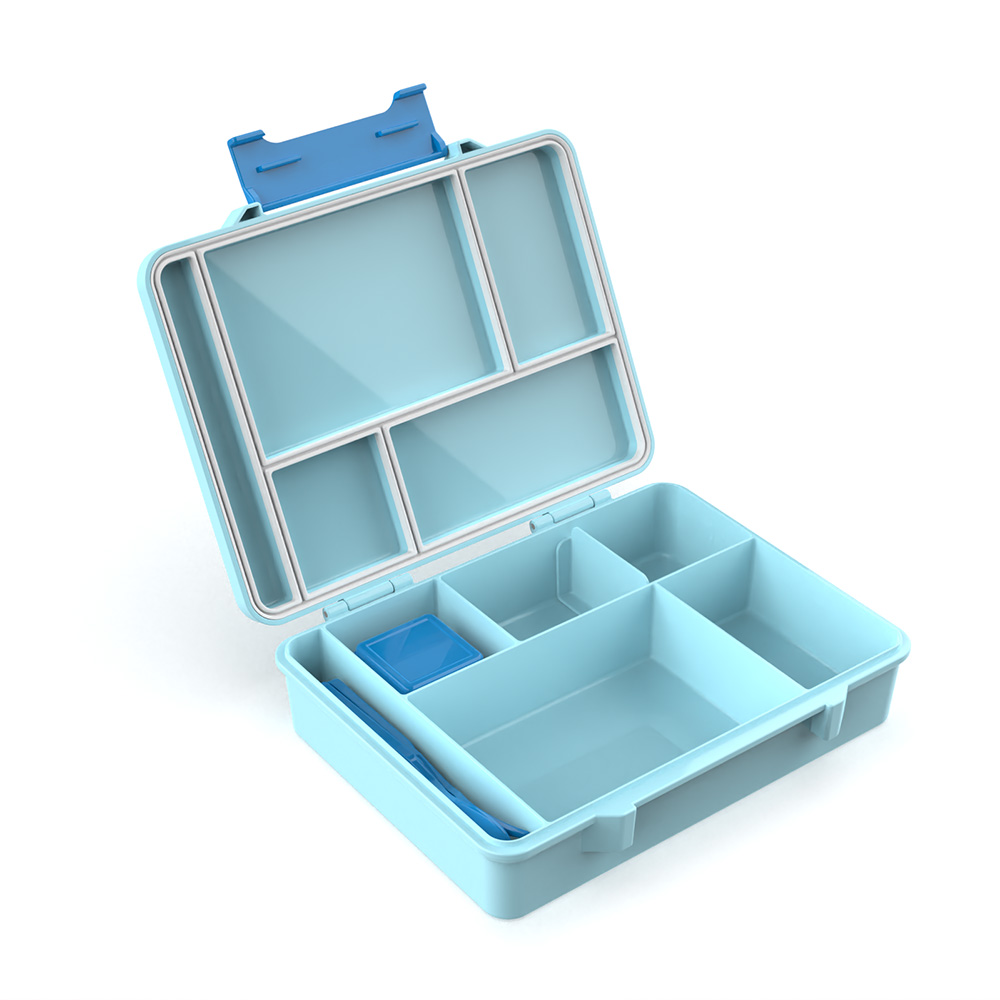 Bonjour - 6-Compartment Tiff Lite Bento Lunch Box With Cutlery - Blue - 4 Pcs