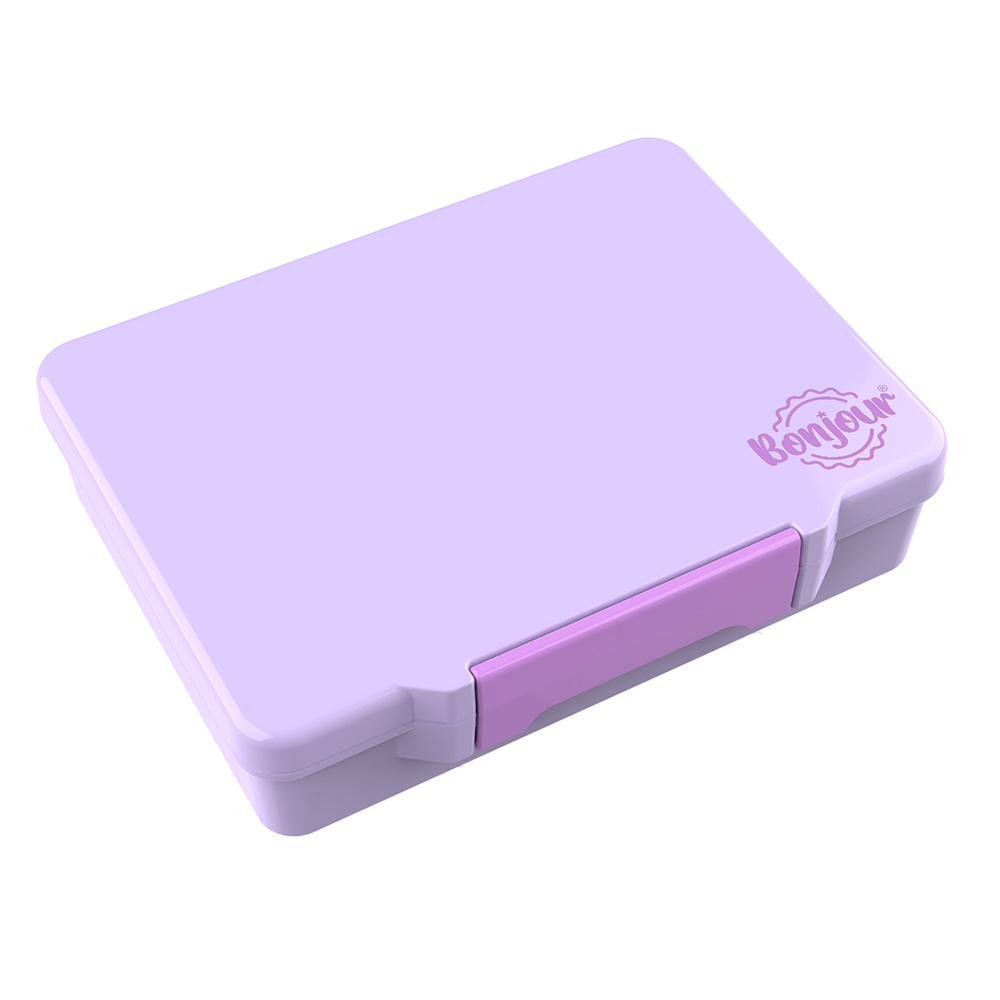 Bonjour - 6-Compartment Tiff Lite Bento Lunch Box With Cutlery - Purple - 4 Pcs