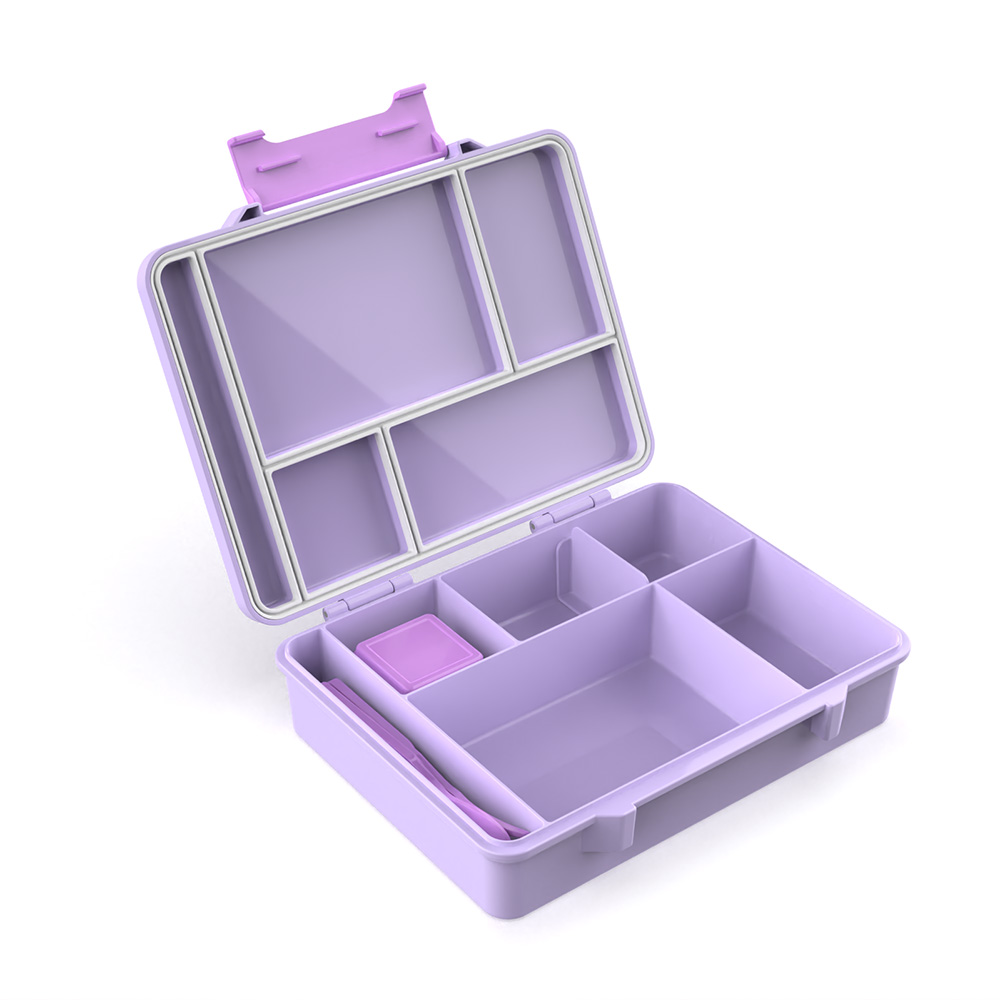 Bonjour - 6-Compartment Tiff Lite Bento Lunch Box With Cutlery - Purple - 4 Pcs