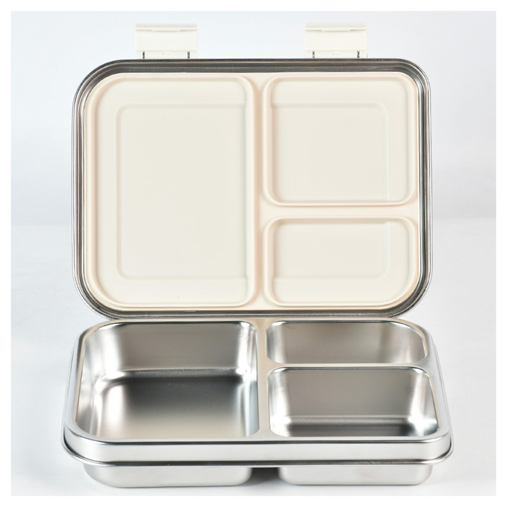 Bonjour - 3-Compartment Stainless Steel Mini Lunch Box - Beige