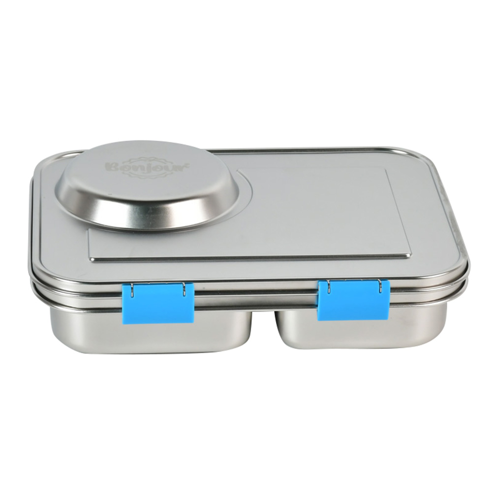 Bonjour - 3-Compartment Insulated Mini Lunch Box With Food Jar - Blue - 2 Pcs