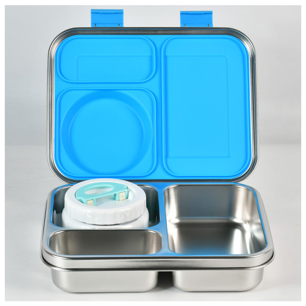 Bonjour - 3-Compartment Insulated Mini Lunch Box With Food Jar - Blue - 2 Pcs