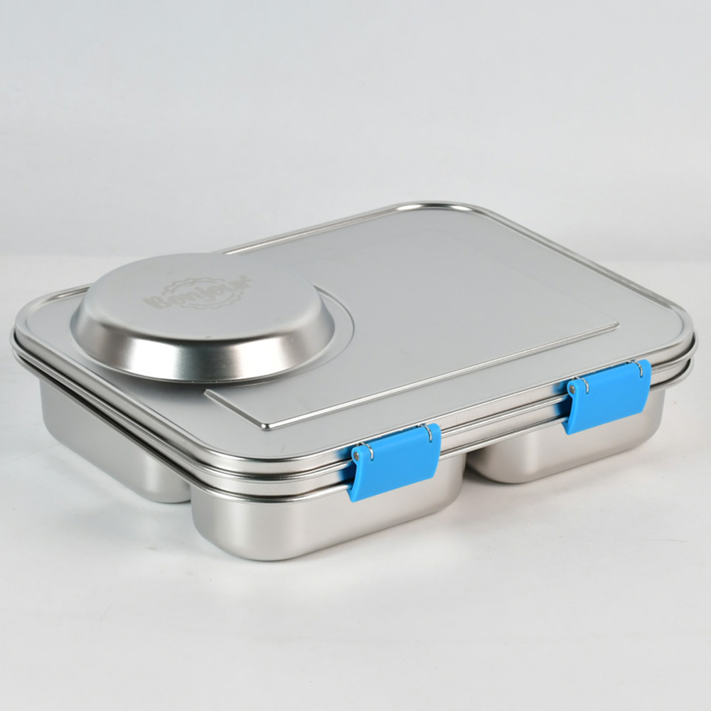 Bonjour - 3-Compartment Insulated Mini Lunch Box With Food Jar - Blue - 2 Pcs