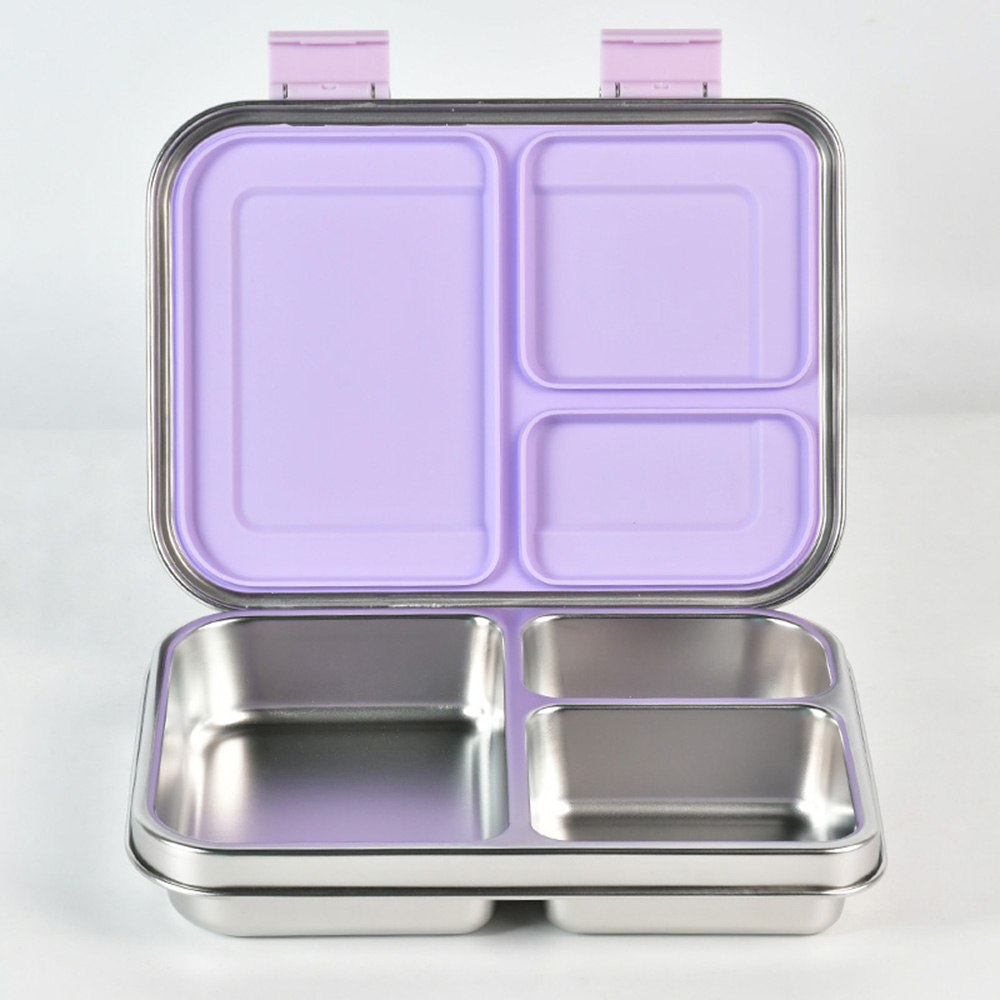 Bonjour - 3-Compartment Stainless Steel Mini Lunch Box - Purple