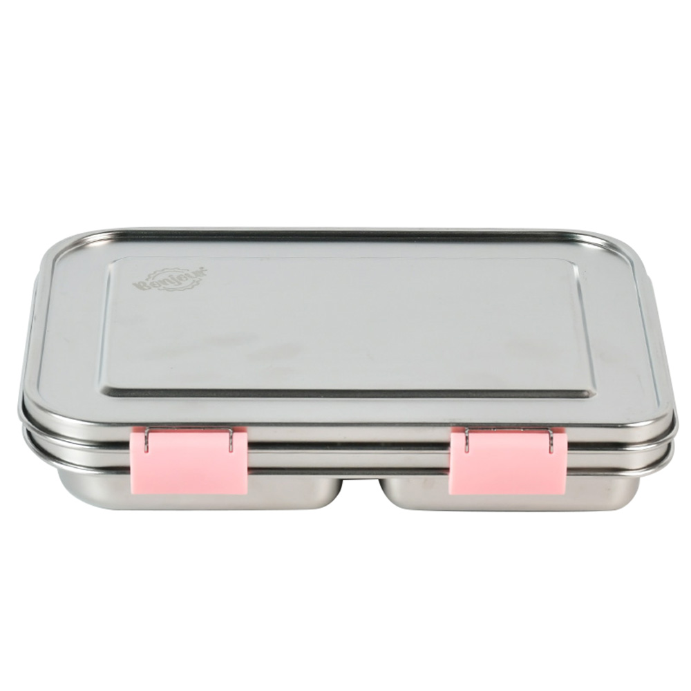 Bonjour - 3-Compartment Stainless Steel Mini Lunch Box - Pink