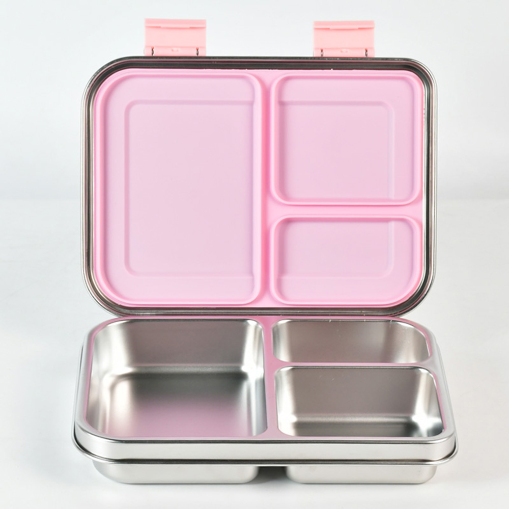 Bonjour - 3-Compartment Stainless Steel Mini Lunch Box - Pink