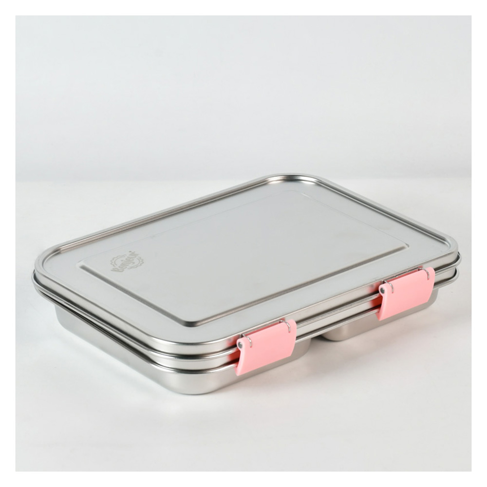 Bonjour - 3-Compartment Stainless Steel Mini Lunch Box - Pink