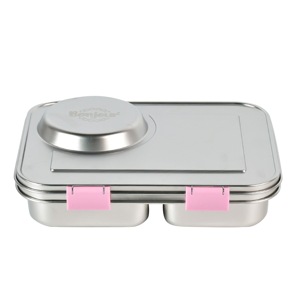 Bonjour - 3-Compartment Insulated Mini Lunch Box With Food Jar - Pink - 2 Pcs