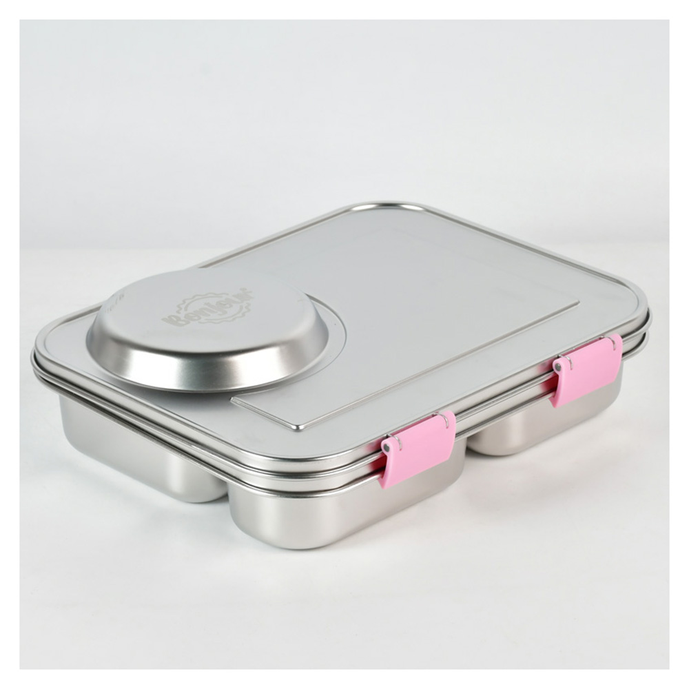 Bonjour - 3-Compartment Insulated Mini Lunch Box With Food Jar - Pink - 2 Pcs