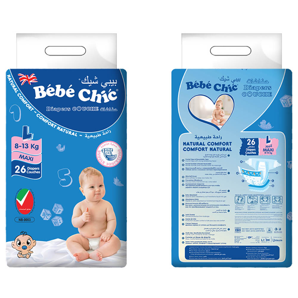 Bebe Chic - Maxi Baby Diaper - 8-13kg - Size L - 26pcs