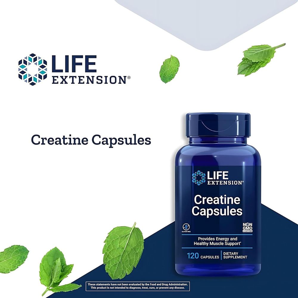 Life Extension - Creatine Capsules with Pure Creatine Monohydrate - 120 Veg Caps