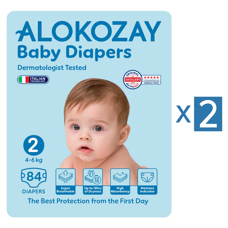Alokozay - Premium Baby Diapers 4-6kg - Size 2 Pack of 2 - 168 Diapers