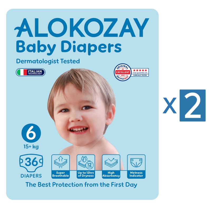Alokozay - Premium Baby Diapers 15+kg - Size 6 Pack of 2 - 72 Diapers