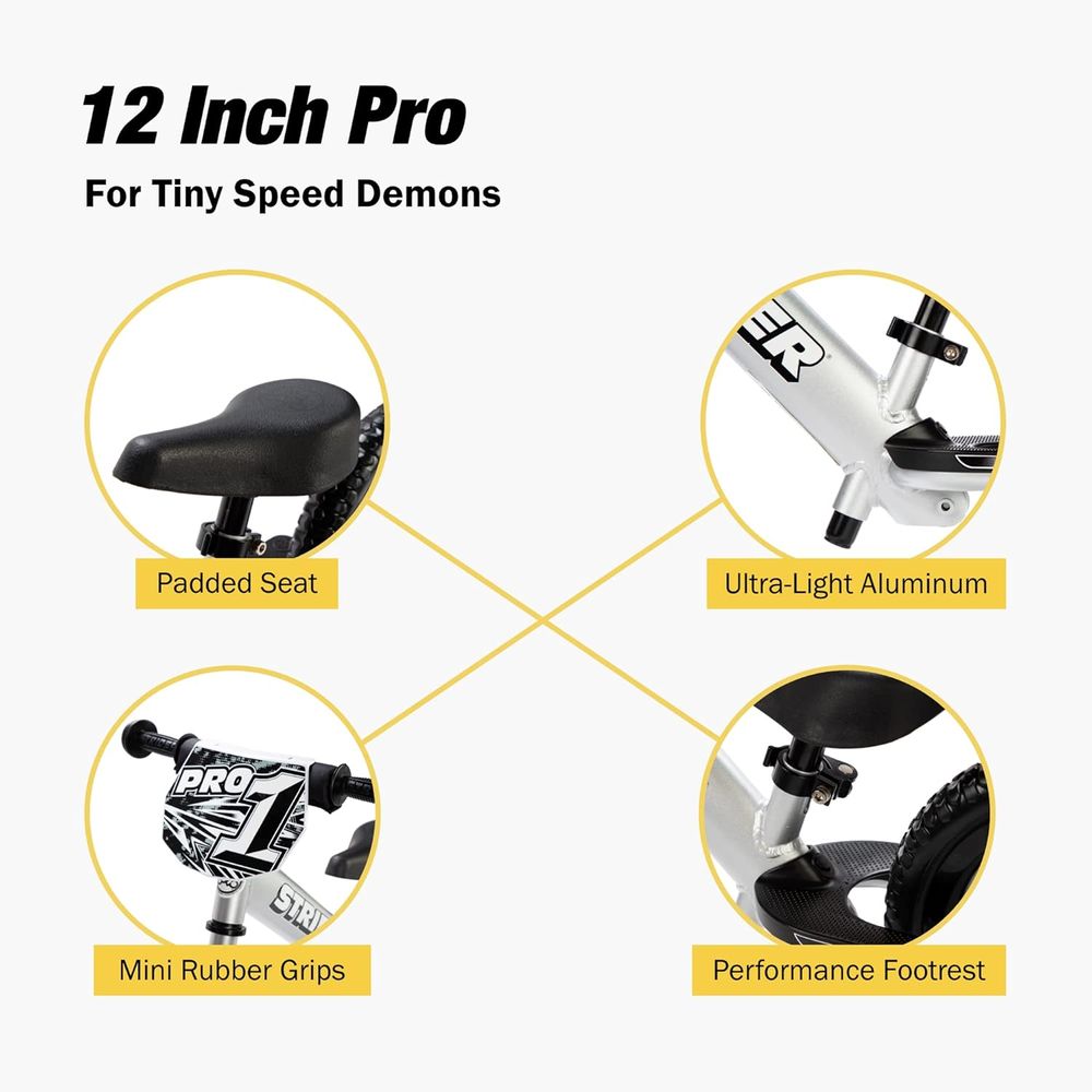 Strider - 12" Pro Balance - Ultra Lightweight Fast Racing Children's Bike - Silver