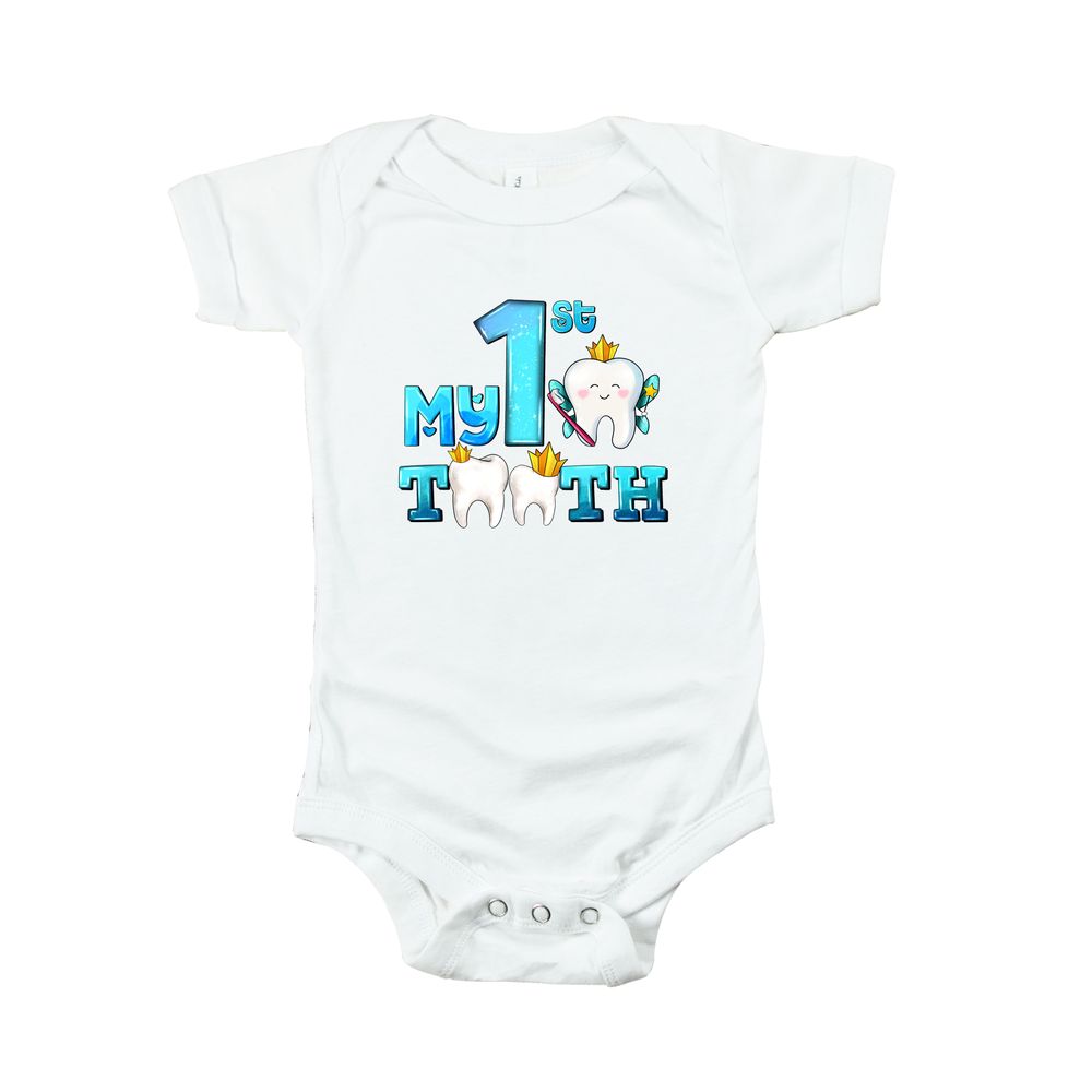 Matching Family My First Tooth Baby Romper - White