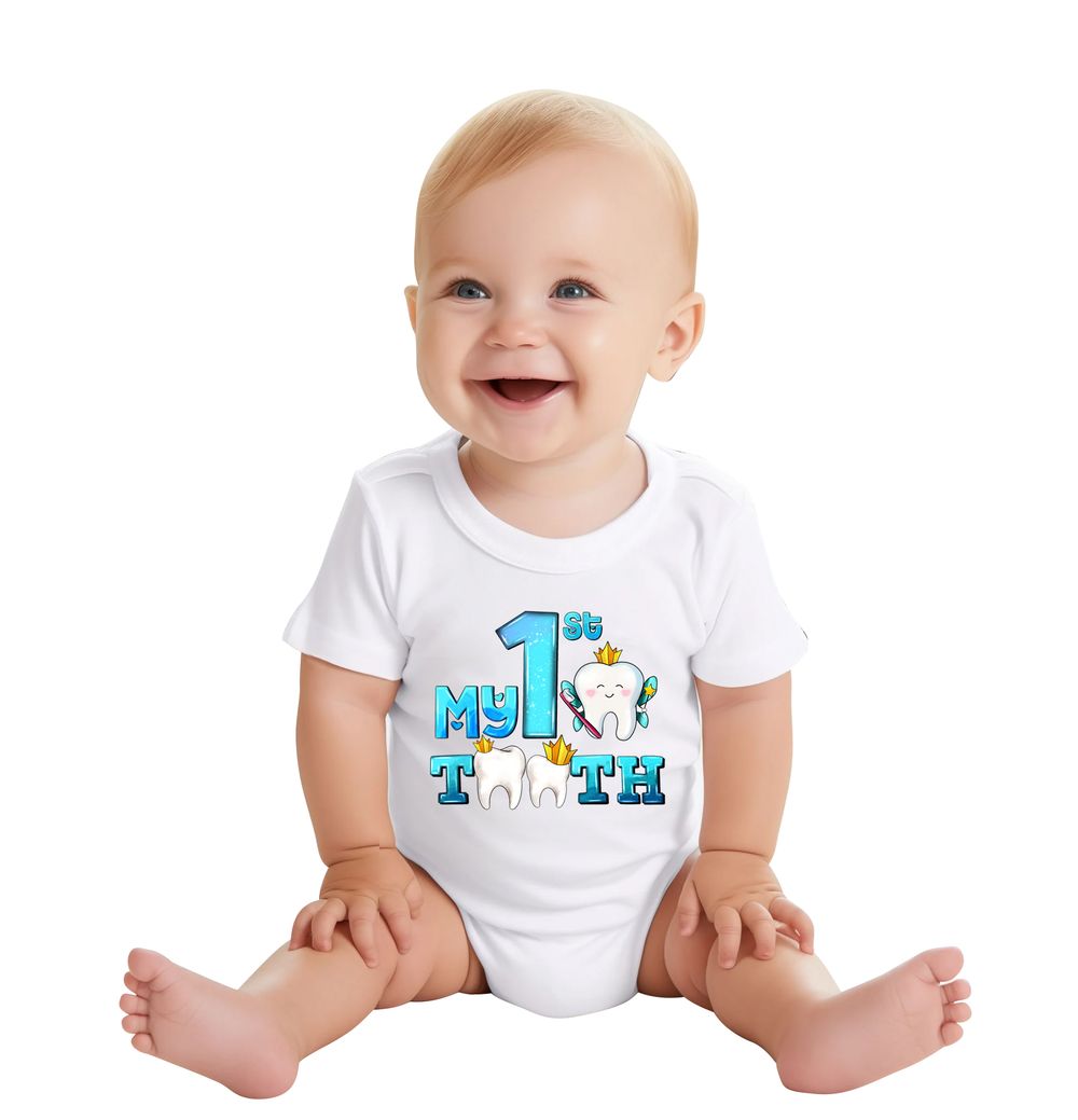 Matching Family My First Tooth Baby Romper - White