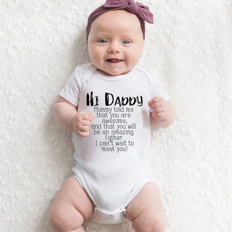 Matching Family Hi Daddy You Are Awesome Printed Baby Romper - White