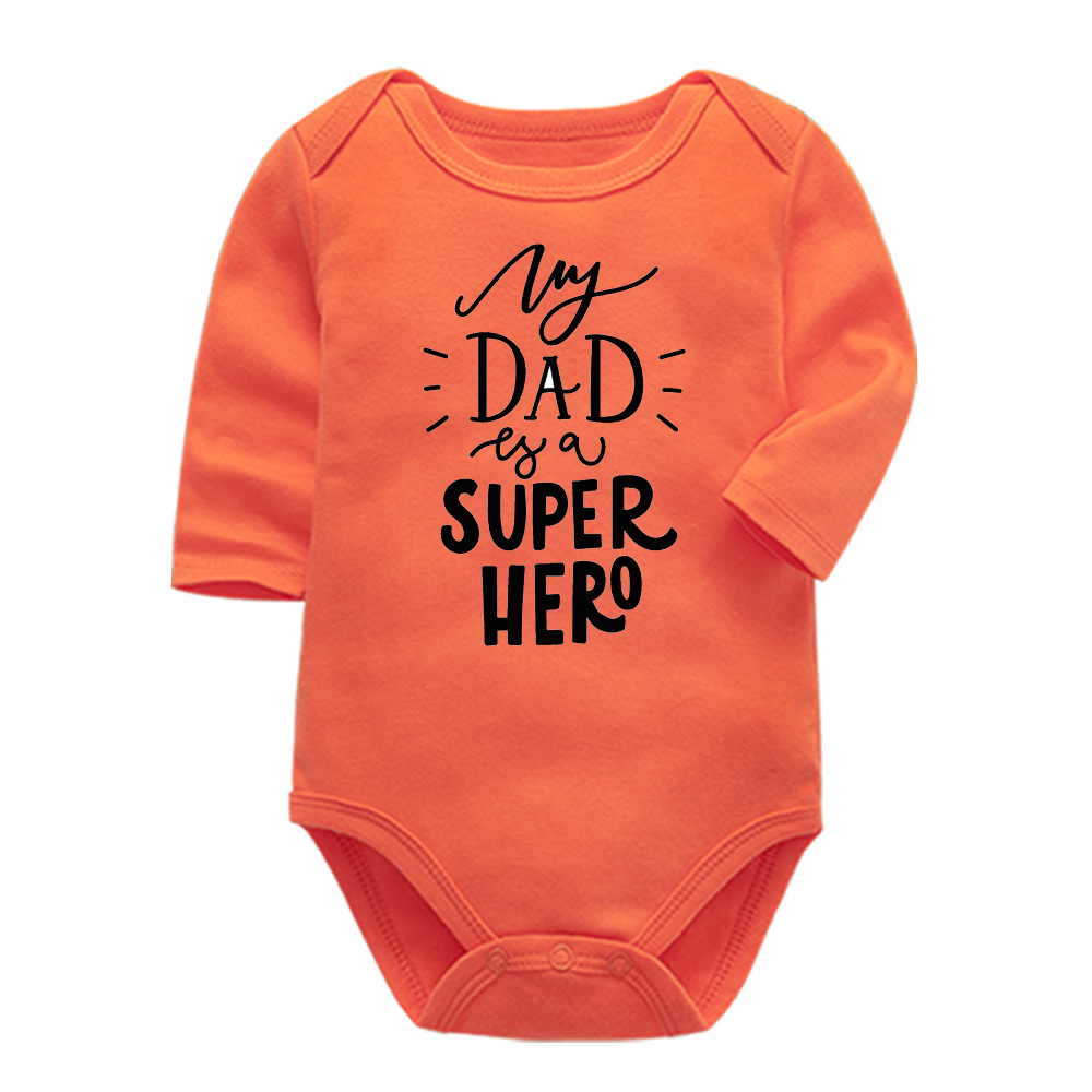 Matching Family My Dad Is a Super Hero Printed Baby Romper - Orange