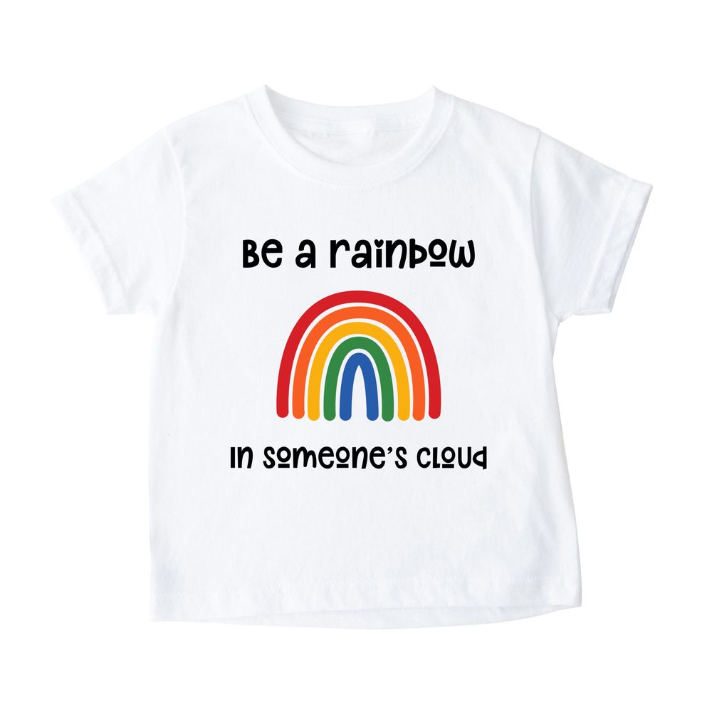 Matching Family Be a Rainbow in Someone's Cloud Printed Kids T-Shirt - White