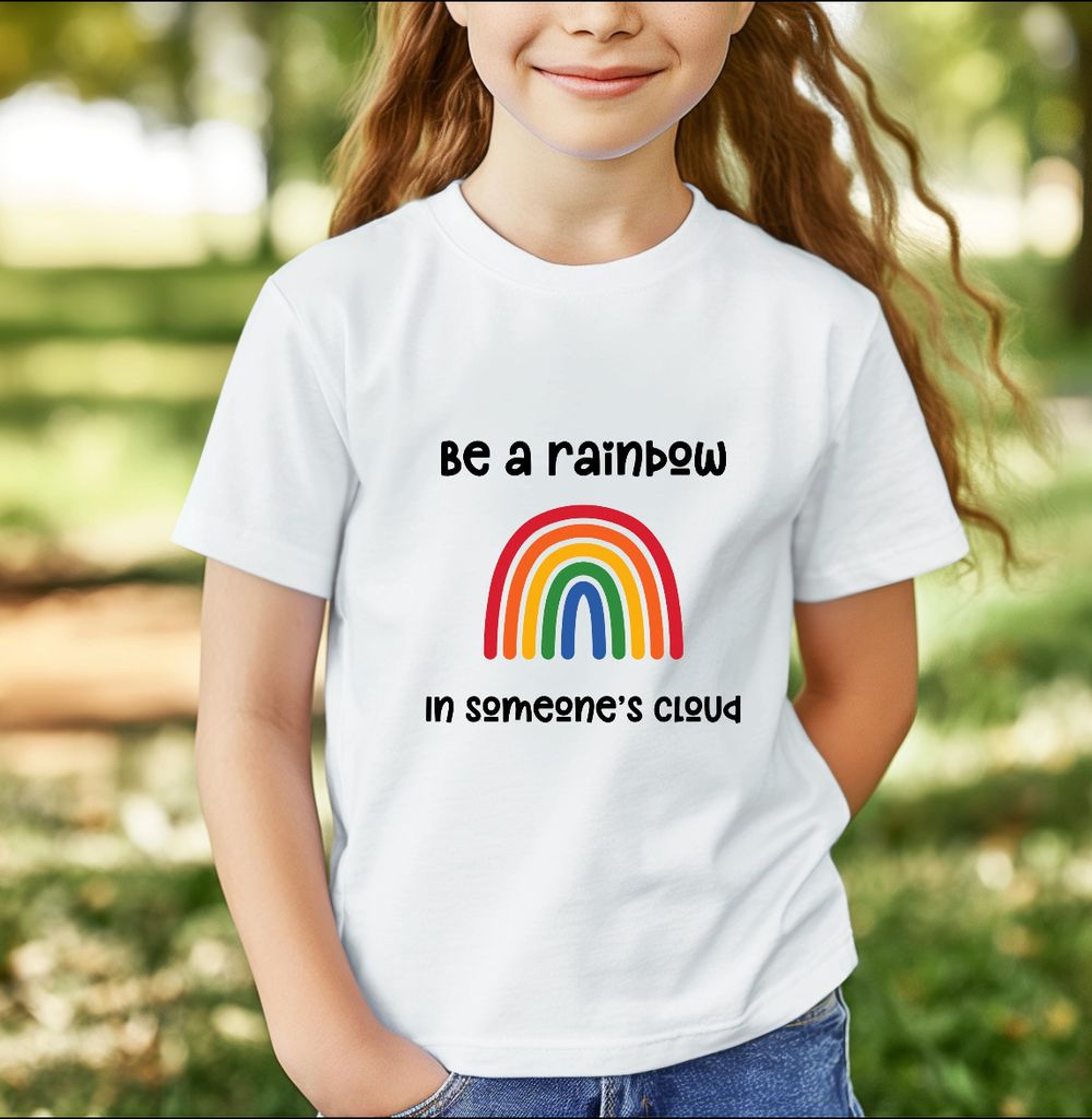 Matching Family Be a Rainbow in Someone's Cloud Printed Kids T-Shirt - White
