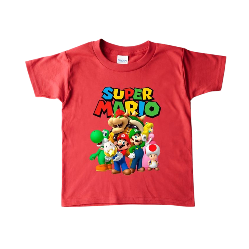 Matching Family Kid's Super Mario Printed T-Shirt - Red