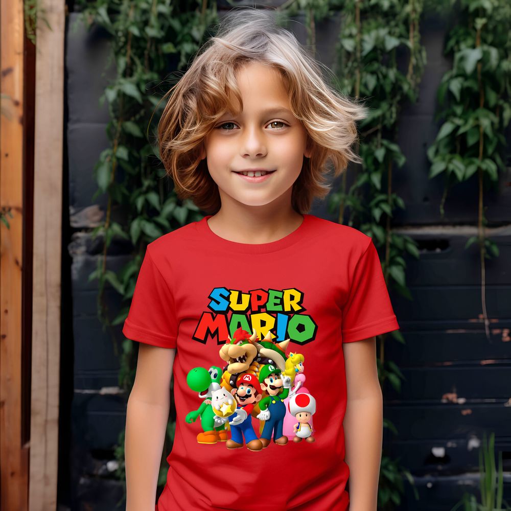 Matching Family Kid's Super Mario Printed T-Shirt - Red