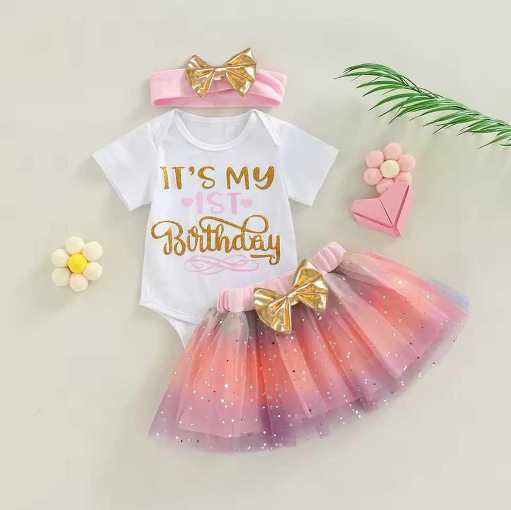Matching Family Outfits - 3pc-Set - Girl's First Birthday Dress - Pink