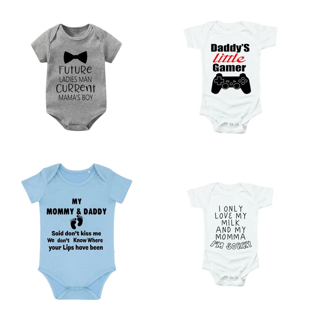 Matching Family Baby Romper - White/Grey/Blue - 4 Pcs